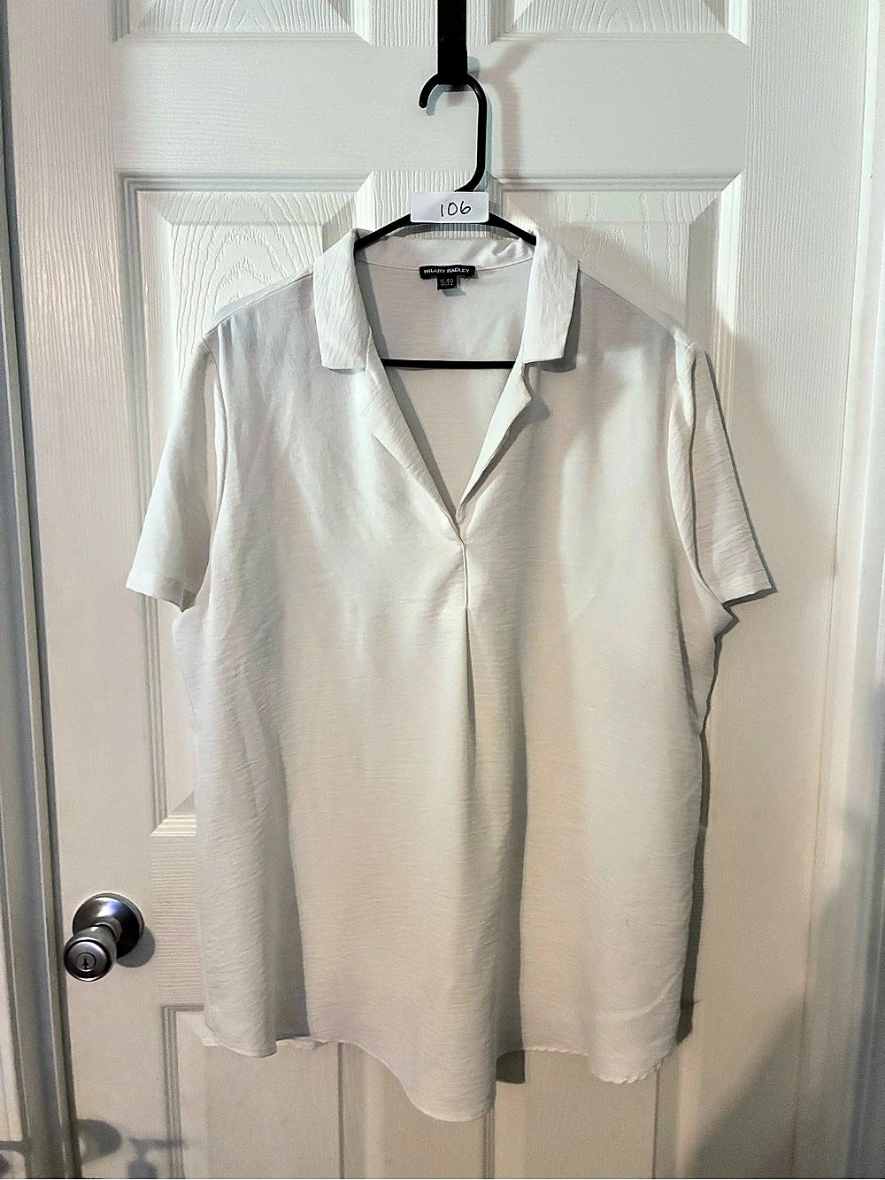 Hilary Radley Short Sleeve V-Neck Blouse White XL